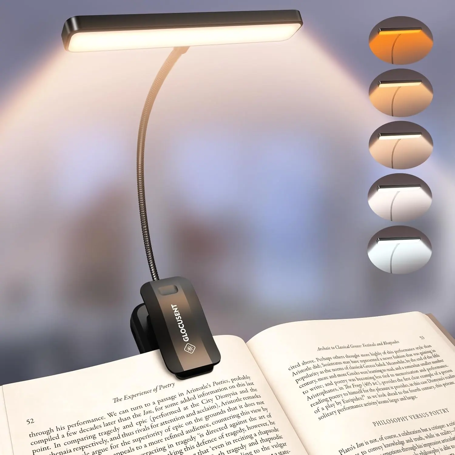 26 LED Book Light, 1200 mAh 90 Hrs Lasting Rechargeable Reading Light, 5 Amber Colors & Stepless Dimming Book Reading Light - Portable Clip on Light for Book Lovers Kids