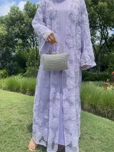 Women's Elegant Mesh Floral Beaded abaya Set, Includes Matching Dress, Perfect for Spring & Fall Fashion, Msl881 Collection