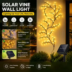 1 pack solar willow vine yard decoration lights, 8 modes, IP65 rating, 96 LEDs, outdoor landscape lighting, suitable for shopping centers, yards/gardens, holiday weddings, cafés, hotels, restaurants, commercial spaces, hotel area lighting, decorative sola