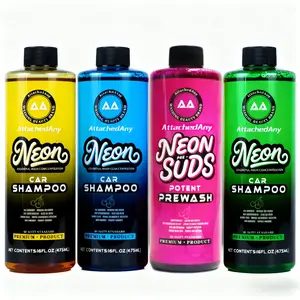 AttachedAny  car essentials Neon Color  Car Wash Series - Pre-Wash And Regular Wash, Non-Staining Pink Pre-Suds Mixable Rainbow, Pink Yellow Blue Green 4 colorful 16oz & 4L High Foam Professional Car Wash Shampoo