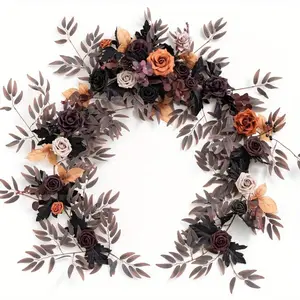 5.9FT Eucalyptus Willow Leaf Garland with White Flower, Garland Wedding Arch Backdrop for Wedding Ornaments Decor Decoration Halloween Holiday Themes