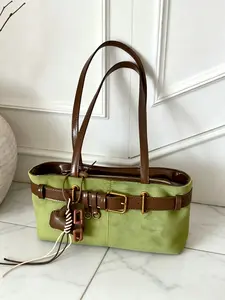 Women's Vintage Solid Color Suede Shoulder Bag - Square Design, Dual Top Handles, Zipper Closure - Stylish Daily Storage Bag for Travel, Shopping, Gifting (Valentine's Gift for Women)