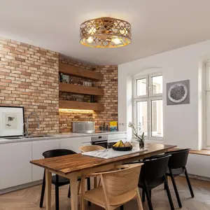 PARROT UNCLE 18 Inch Golden Industrial Flush Mount Ceiling Fan with Light APP & Remote Control 6 Speeds Ambient Dimmable LED