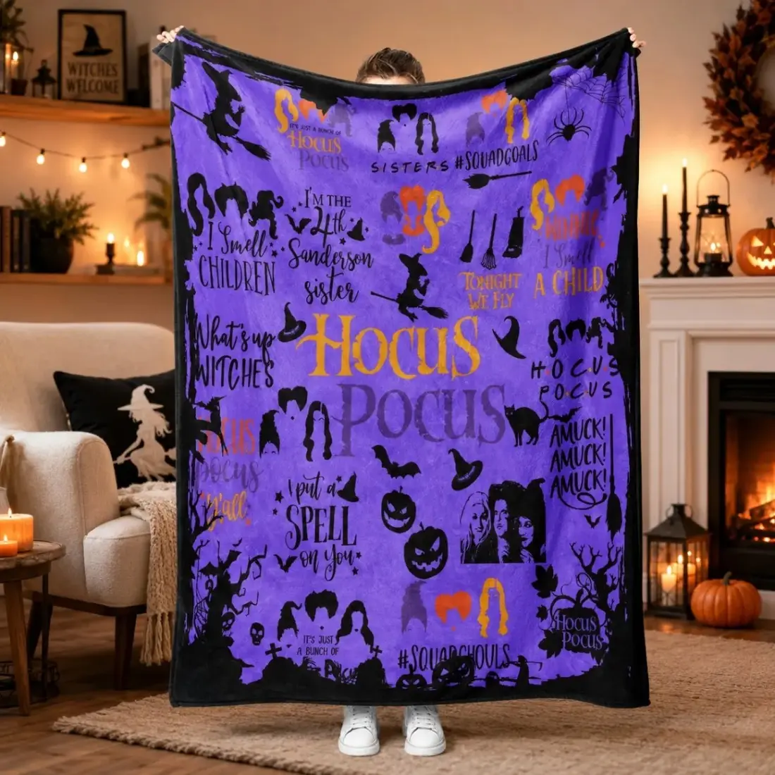 Halloween Witch Spell Flannel Throw Blanket - Soft, Lightweight, Warm, Cozy Plush for Adults, Home & Outdoors Use, Slogan Print Decor, Halloween Gift
