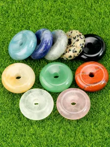 Natural Crystal Gemstone Safety Buckle Pendant, Strawberry Quartz, Smoky Quartz, 25*25mm Healing Crystals Pendant for Jewelry Making, DIY Necklaces, Handmade Valentine's Day Gifts and New Year's Gifts