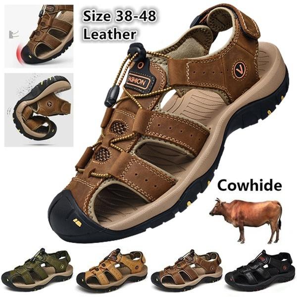Men's Fashion Casual Sandals Outdoor Shoes Genuine Leather Shoes Beach Shoes Wading Shoes Plus Size 38-48