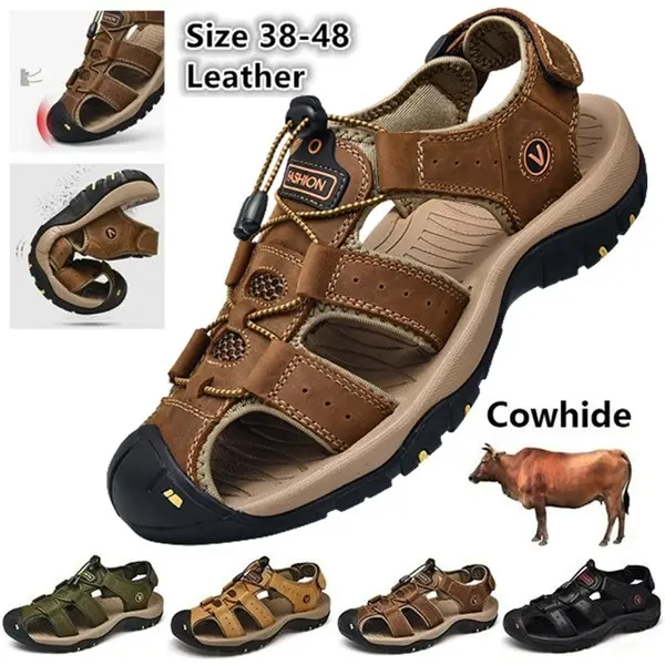 Men's Fashion Casual Sandals Outdoor Shoes Genuine Leather Shoes Beach Shoes Wading Shoes Plus Size 38-48