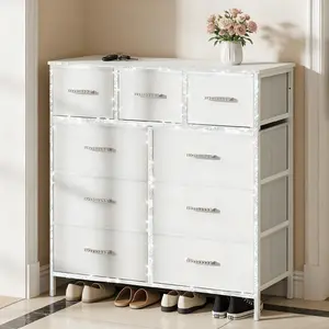 【Updated Decor】Mr IRONSTONE Dresser with 9 Drawers, Pink Dresser for Bedroom Drawer Organizer Storage Drawers, Fabric Storage Tower with 9 Drawers, Chest of Drawers with Steel Frame, Wood Top for Nursery, Living Room, Closet, Deals for You Days