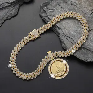 Hip Hop Rap Style Ami big Cuban Chain Necklace - Zinc Alloy Full Diamond Inlay Pendant, Fashionable Unisex Jewelry, Ideal for Gift Giving