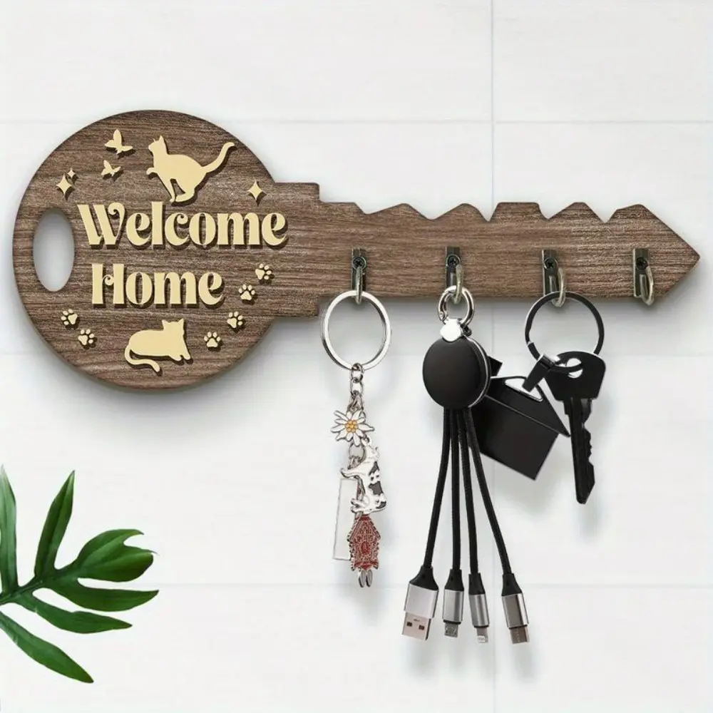 Rustic Wooden Wall Mounted Key Rack with Shelf and Hooks, Convenient Hook, Wall Mount Metal Hanger for Front Door, Kitchen, Office, Car Keys - Home Organizer Hook, Space-Saving, Rust-Resistant, Easy Installation, Stylish Organization