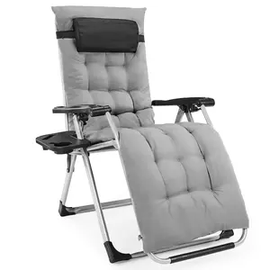 Zero Gravity Chair, Reclining Camping Lounge Chair for Outdoor, Reclining Patio Chairs with Cup Holder Trays and Removable Cushion, Folding Recliner for Indoor/Outdoor