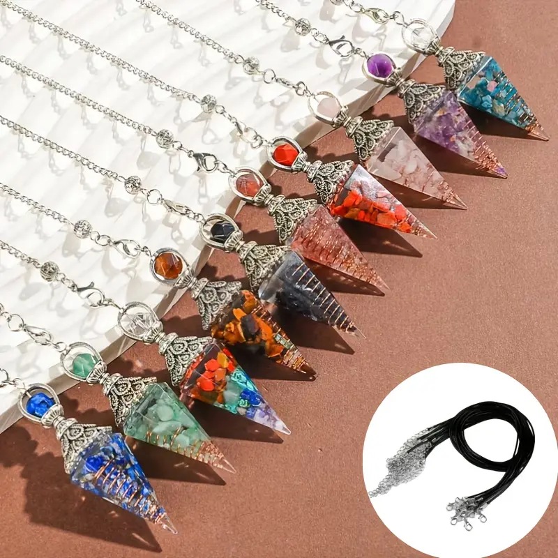 10-Piece Colorful Stones & Resin Pendulum Charms Set, Fashion Costume Jewelry Pendants for Crafting & Gifting