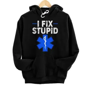 Personalized I Fix Stupid Paramedic Retro EMT EMS First Responder Front, Back Print Pullover Hoodie