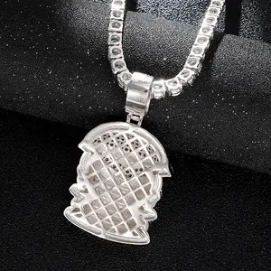 Hip-hop trendy hamburger monster pendant copper inlaid colored zircon tennis necklace