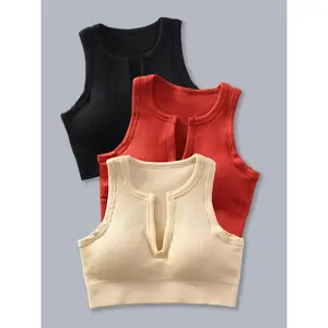 Women’s wireless sports bra set, comfortable breathable shockproof yoga bras, U-neck fitness running tops, 3-piece pack workout vest