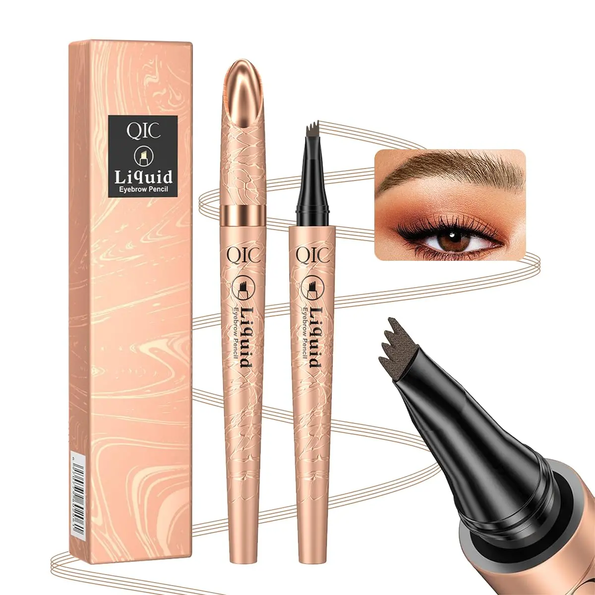 QIC Magic 4-Tip Microblading Eyebrow Pencil, Upgraded Waterproof Long-Lasting 3D Eyebrow Pen, Natural Flawless Brow Tint Makeup Cosmetic for Women Daily Use & Gift, Light Brown