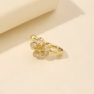 Clip-On Nose Ring - Rhinestone Flower U-Type Fake Septum Nose Jewelry for Women, Non-Piercing Nose Clip, Valentine Gifts