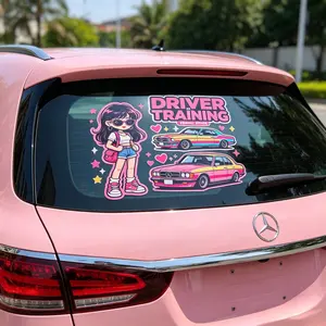 American Retro Sweet Cool Female New Driver Warning Car Sticker, Waterproof Sunproof Transparent Rear Window Decal