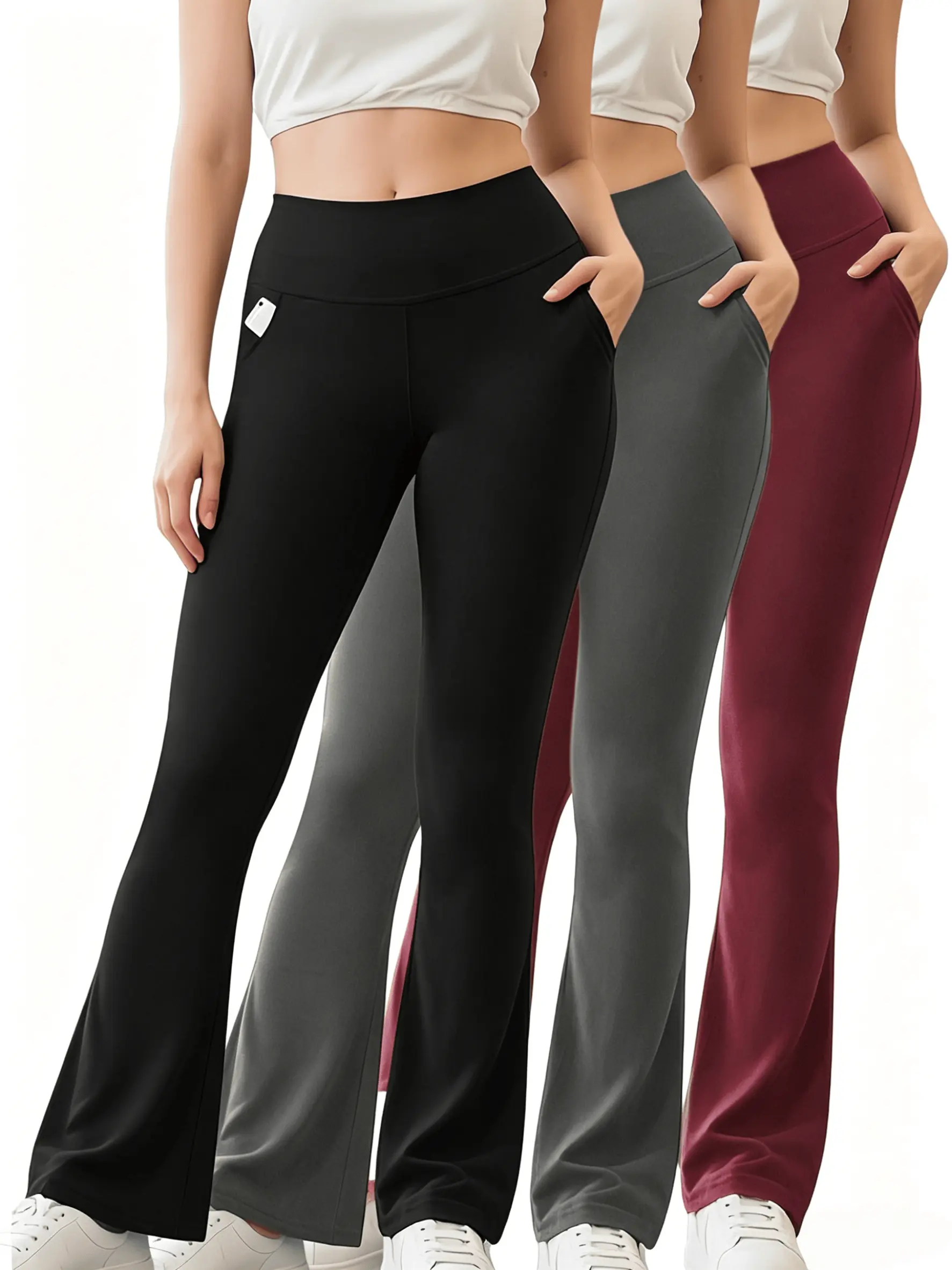 Women's 3-Pack Fleece-Lined Flared High-Waisted Thermal Leggings - Tummy Control, Pockets, Activewear for Yoga, Athleisure Bottoms, Fitness Leggings, Built for Chilly Winter Workouts & Lounging