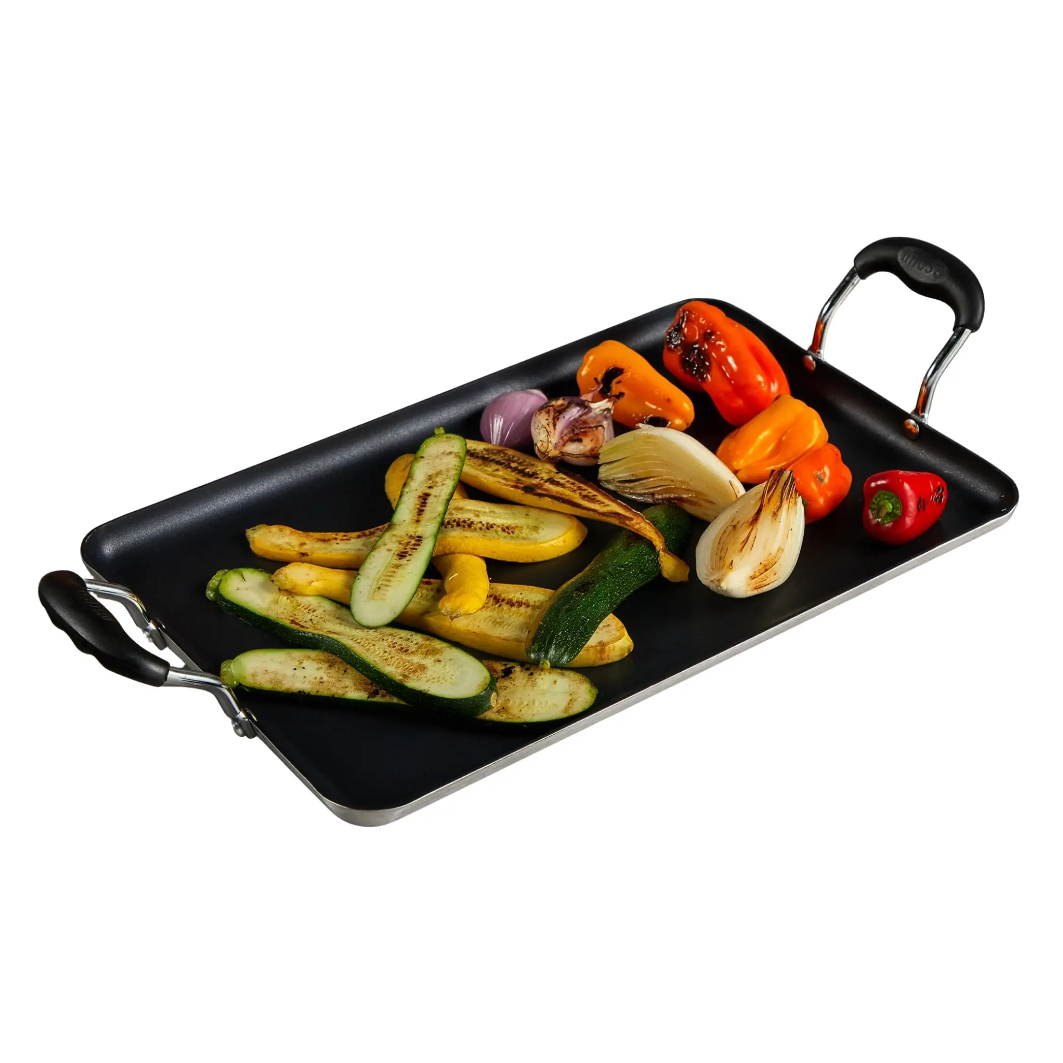 Musa 17x10in Aluminum Black Ceramic Double Burner Griddle With Cool Touch Handles  Nonstick Flat Grill Pan For Pancakes Eggs Bacon And More