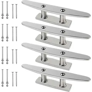 4 Inch/5 Inch/6Inch/8 Inch/10 Inch 316 Stainless Steel Boat Cleats,Open Base Dock Cleats with Installation Screws,Boat Dock Cleats Rope Cleat for Boat Docks,Decks or Nautical Decor (2/4/6/8 Pack)