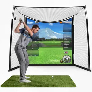 10ft Golf Hitting Net with Blank Simulator Screen, Spacious 10×8×5.7ft Full Frame Set Built with Solid Iron Frame and Premium Fiberglass Support Shafts, Heavy-Duty Golf Simulation Training Gear for All Skill Levels, Perfect for Indoor and Backyard Swing P