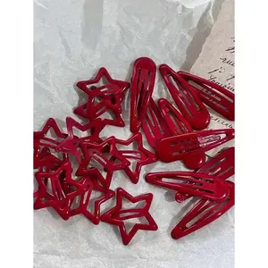 10pcs/Set Women's Red Teardrop & Star Design Shiny Hair Clips, Suitable For Daily, Home, Commute, School Outfit, Simple & Cute Bangs Hairpinsy2k Claw Clips Hair Claws Hair Barrettes
