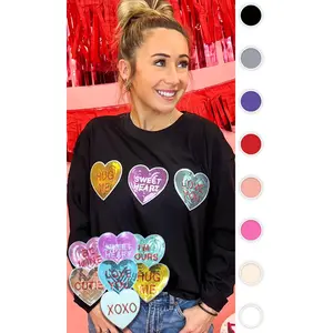 Sparkle Conversation Heart Boyfriend Long Sleeve - Cozy Sequin Valentine #SparkleHearts #ValentinesLongSleeve #CandyLove
