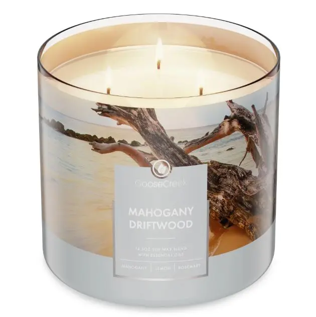 Goose Creek Mahogany Driftwood Scented 3 Wick Jar Candle 14.5oz