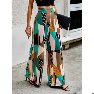 Leg Print Waist Clasi tiktok High Geo Wide Pants