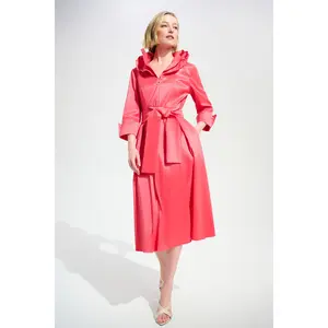 Stretch Taffeta Fit And Flare Dress With Lapel Collar