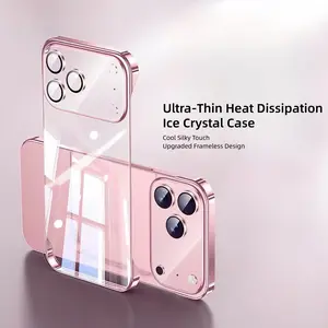 New Ultra-Thin Transparent Ice Crystal Frameless Half Wrap Phone Case, Built-In Full Camera Lens Protector Large Window Cover For iPhone17Pro Max, Compatible With iPhone16Pro/15/14/13/12/11 high-end design