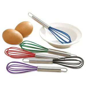 Lillian Vernon Colorful Mini Silicone Whisks Set – 5-Piece Rainbow Kitchen Utensils for Cooking, Baking, Egg Beating & Mixing, 6.5 Inch Small Non Stick Stainless Steel Wire Beaters, Dishwasher Safe