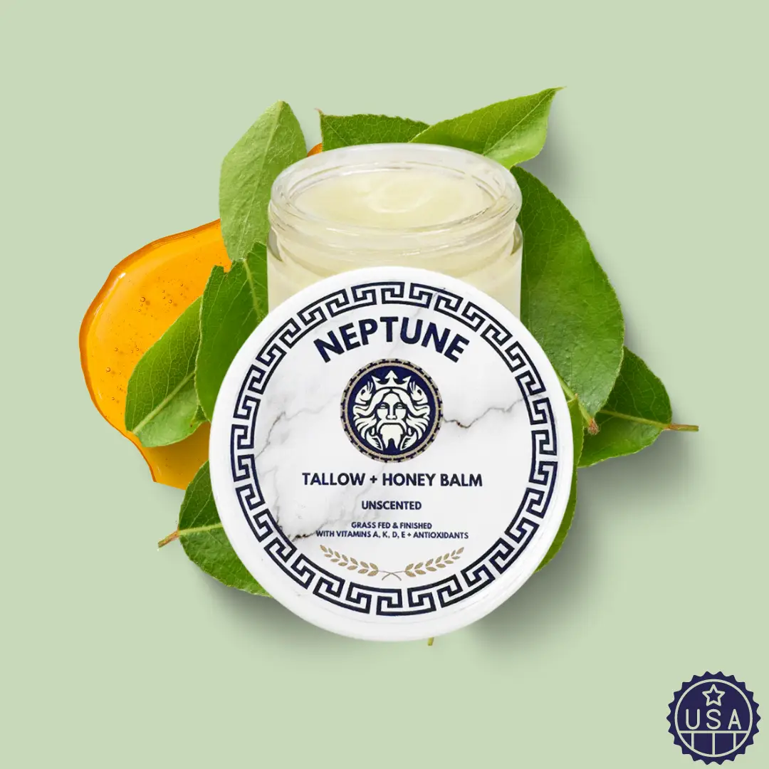 Tallow & Honey Anti-Aging Balm by Neptune - With 850+ MGO Manuka Honey, Grass Fed/Finished with Vitamins A, K, D, & E, Cold Pressed Extra Virgin Olive