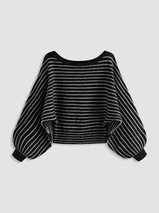 Cider  Knit Wool-blend Boat Neck Striped Oversized Sweater