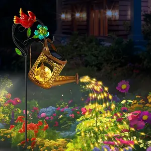 Cardinal Solar Watering Can Outdoor Lantern, Hanging Lights for Patio, Garden, Desktop, Pathway, Landscape Decor, Perfect Gift for Gardners, Solar Metal Lanterns
