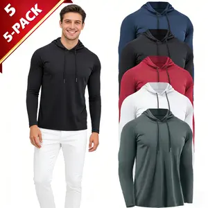 5 Pieces Men's Hooded Sweatshirt Long Sleeve Pullover Warm Breathable Casual Fashion Tops