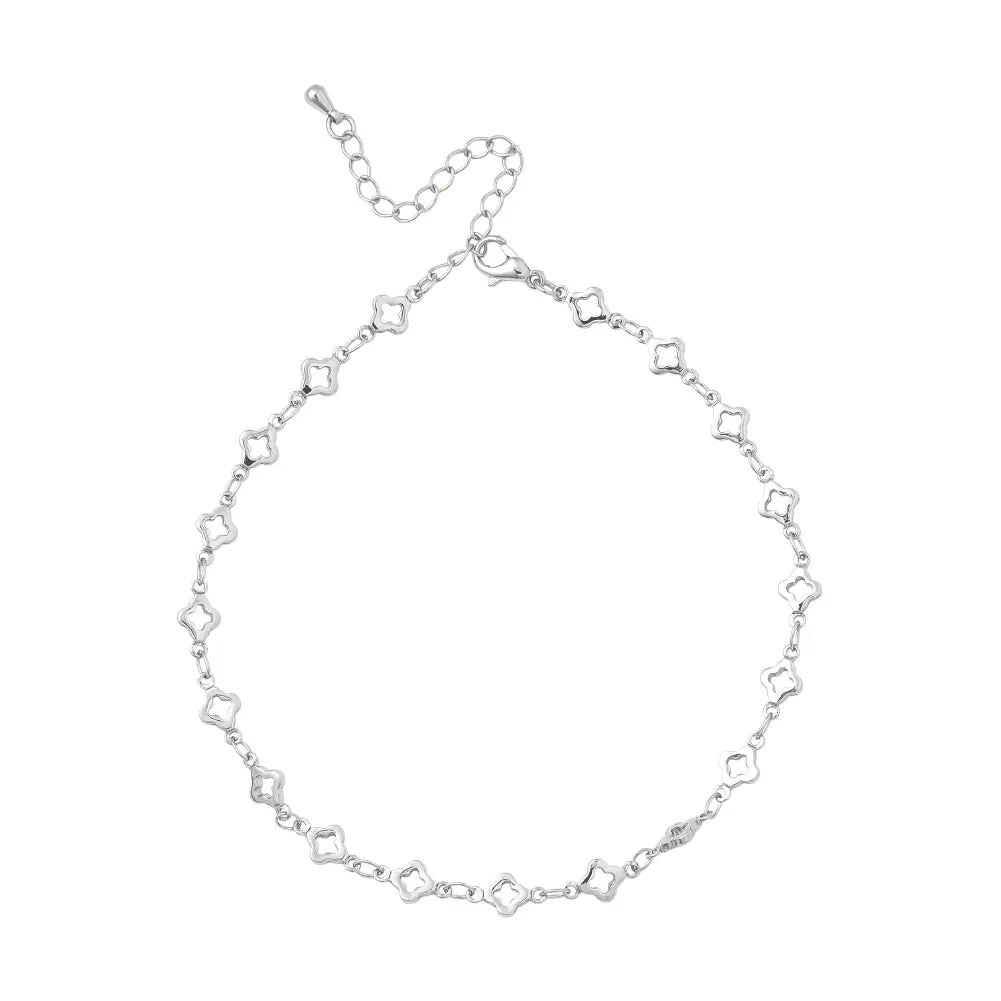 Arria Premium White Gold Tone Four Leaf Clover Chain Anklet Arria Premium White Gold Tone Four Leaf Clover Chain Anklet