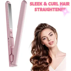 2026 New 2-in-1 Mini Hair Styler: Dual Voltage Curling Iron & Flat Iron for Short Hair, Bangs, Beach Waves | Fast 30s Heat Up, USB-C Portable, Perfect for Travel, Dorm, Gym Bag & Quick Touch-Ups plancha de cabello