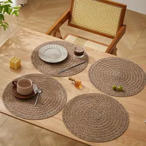 Round Boho Style Placemat, 6 Counts/set Handmade Jute Rope Braided Placemat, Table Decoration Supplies for Home Kitchen Dining Room, Coasters【Only Placemat】