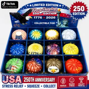 American Independence Day Special Edition Dumpling Squishies, Glitter Dumpling Mystery Box, Colorful Dumplings Stress Balls Fidget Sensory Toy, Stocking Stuffers with Food Steamer Stretchy Desk Toys