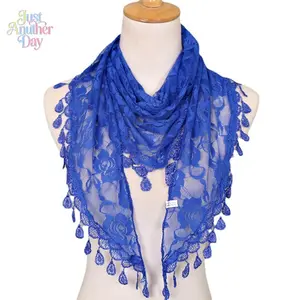 Lace Triangle Scarf for Women, Solid Color Floral Rose Pattern, Sheer Crochet Triangular Shawl with Tassels, Elegant Neck & Head Wrap