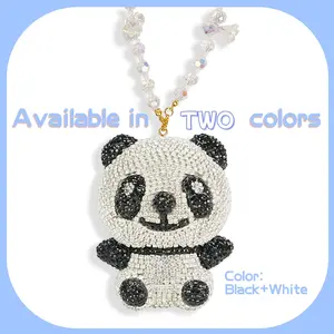 ​​Viral Pink Crystal Panda Car Charm Sparkling Rearview Mirror Pendant Gift for Women Aesthetic Car Accessories