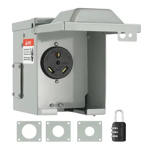 30A Rated RV Power Outlet Box, 125/250V NEMA TT-30R Weatherproof Electrical Panel with Ground Wire, Lockable Enclosed Outdoor Charging Receptacle, Wall-Mountable for RV Camper Trailer (Tested to Standards), Wall Mount