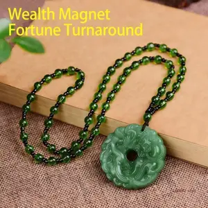 Hand-Carved Green Jade Pixiu Dragon Pendant Necklace Unisex 70cm Chain Lucky Amulet for Wealth Attraction Protection Charm Christmas Birthday Gift