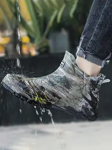 Men's Camo Ankle Rain Boots, Outdoor Jungle Adventure Non-Slip Comfortable Shoes, Professional Wear Resistant Design, Sizes 39-48