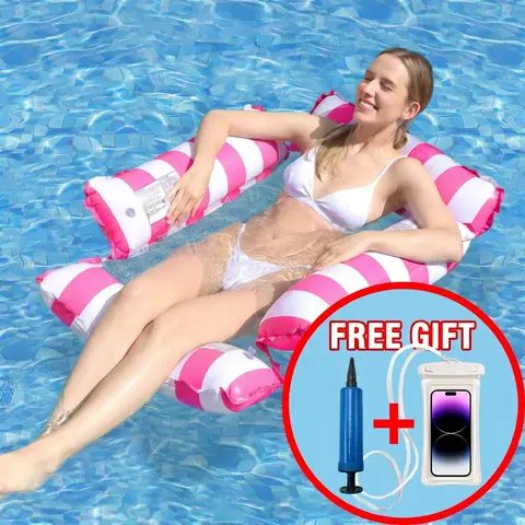Unisex 4-in-1 Inflatable Pool Hammock, Lightweight Floating Lounge Lounger for Adults, Leak-Proof PVC Floating Hammock Airbeds & Inflatables, Outdoor Summer Water Toy with Free Pump & Phone Case, Quick-Inflate, Soft Mesh, Portable