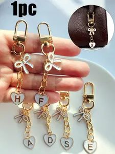 Elegant Bow Heart Oil-Drop Letter Keychain, Keychain For Bags, 26 A-Z Alloy Keyrings, Fashion Classic Romantic Metal Accessory, Ideal Gift, Keychain Bag Pendant