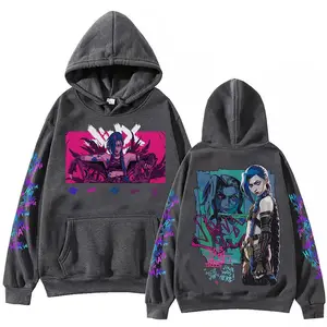 Menswear Sweatshirts, Cool Anime Jinx-Arcane Hoodie Harajuku Hip Hop Pullover Tops