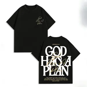 Retro Cotton T-Shirt Double Sided Printed (230 Pure Cotton T-Shirt) 'GOD HAS A PLAN'  Letter Print, Men's T-Shirt, Men's Casual, Comfortable, Fashionable T-Shirt, Street Style Cotton Cotton pure cotton Streetwear Crewneck